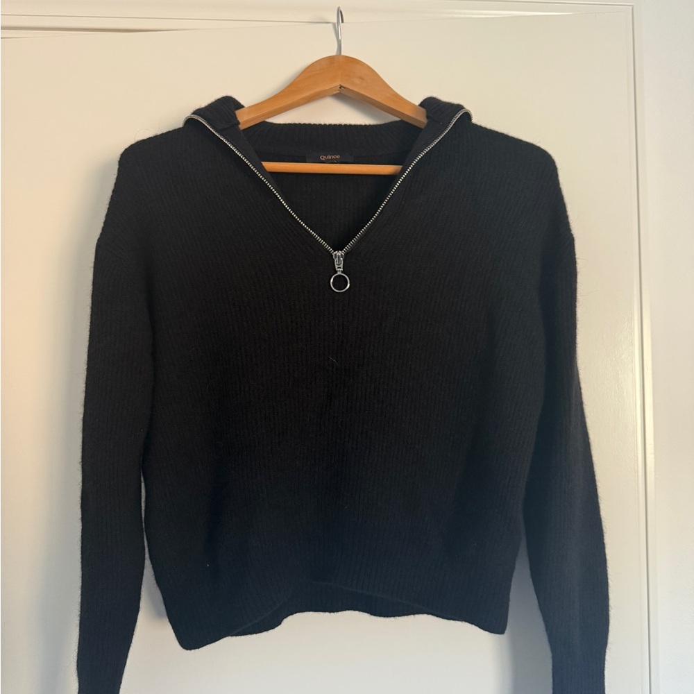 Quince Baby Alpaca-Wool Black V-Neck Sweater
